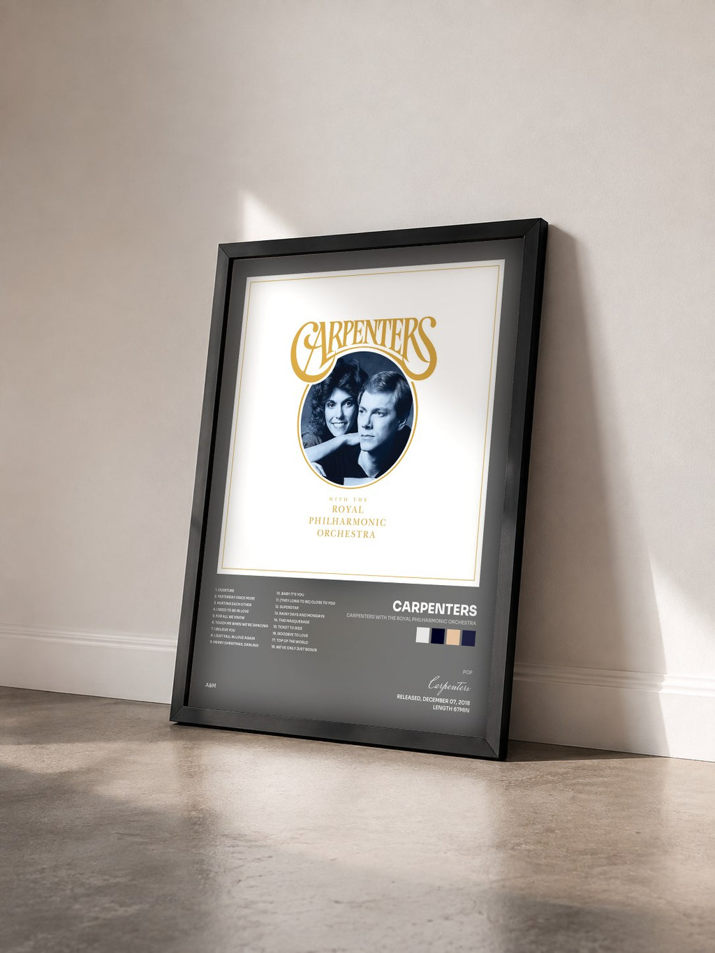 #noir Tableau de l'album Carpenters With The Royal Philharmonic Orchestra de Carpenters vu de trois quarts, cadre noir
