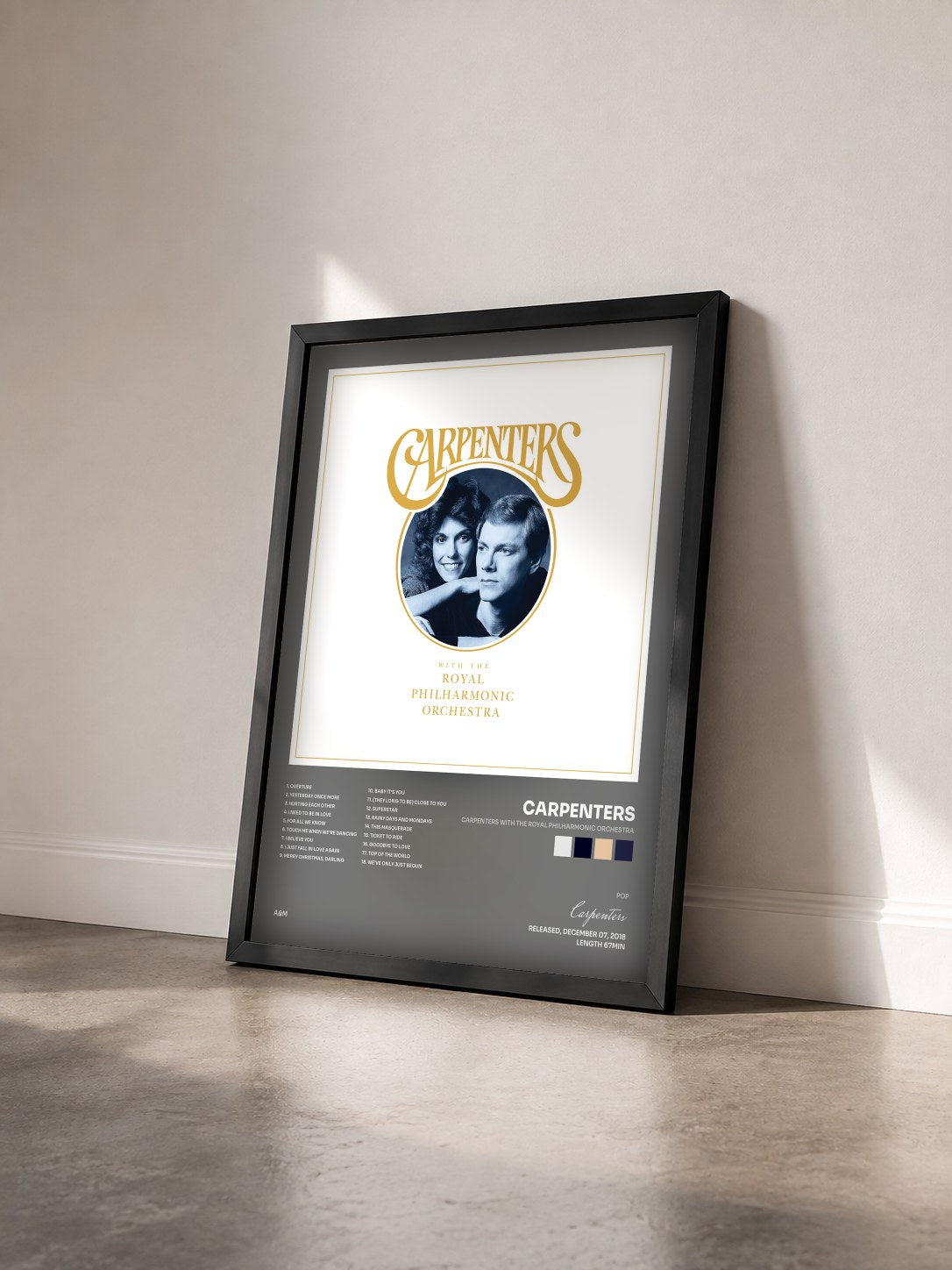 #noir Tableau de l'album Carpenters With The Royal Philharmonic Orchestra de Carpenters vu de trois quarts, cadre noir
