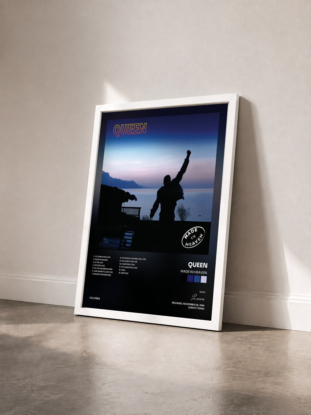 #blanc Tableau de l'album Made In Heaven de Queen vu de trois quarts, cadre blanc