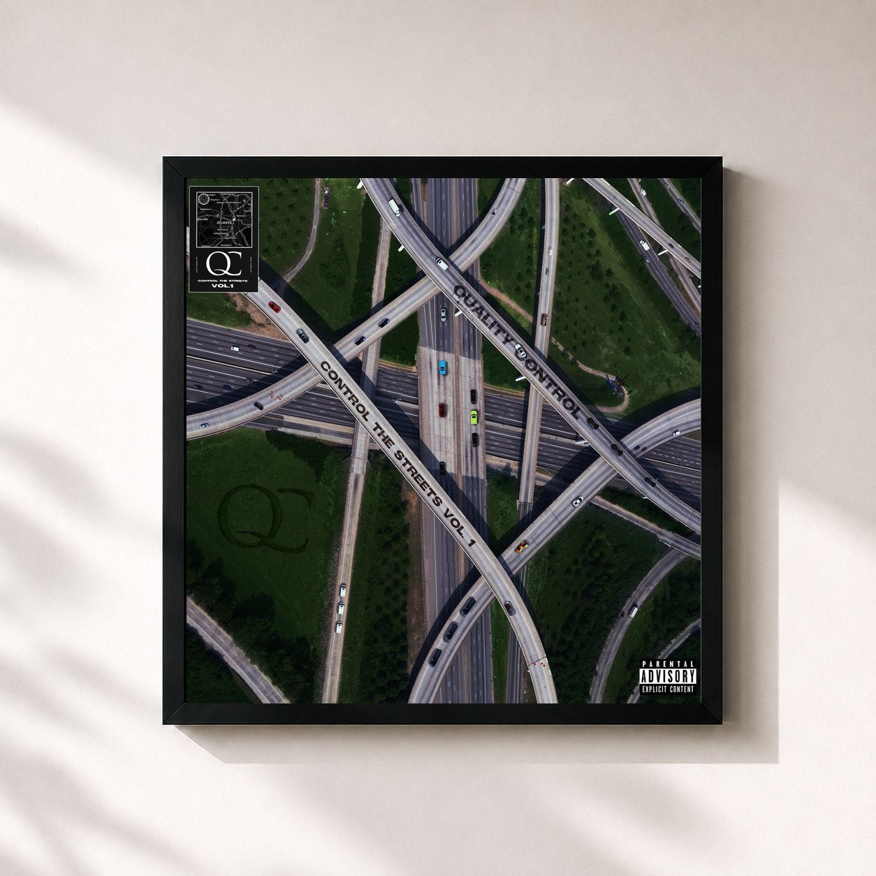#noir Tableau carré de l'album Quality Control: Control The Streets Volume 1 de Quality Control, cadre noir 32x32 cm
