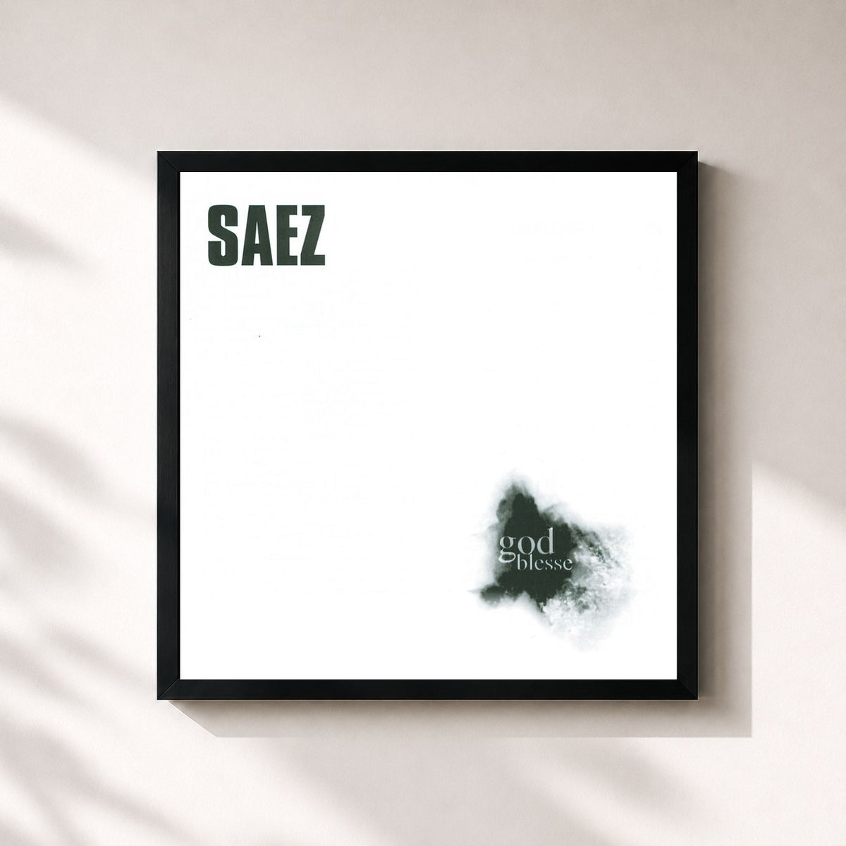 #noir Tableau carré de l'album God Blesse de Saez, cadre noir 32x32 cm