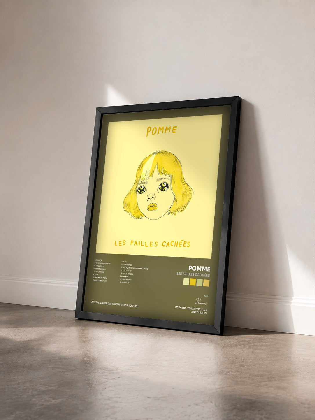 #noir les failles cachées by Pomme as a framed art print seen at an angle, black frame