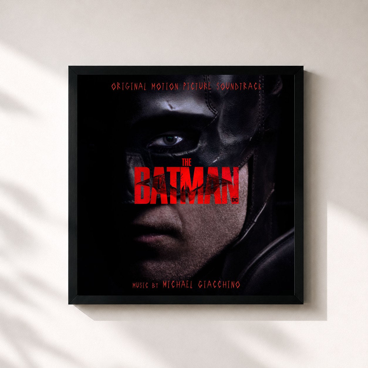 #noir Tableau carré de l'album The Batman (Original Motion Picture Soundtrack) de Michael Giacchino, cadre noir 32x32 cm