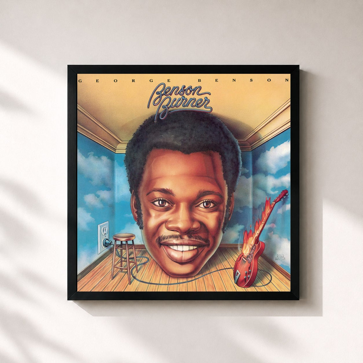 #noir Tableau carré de l'album Benson Burner de George Benson, cadre noir 32x32 cm