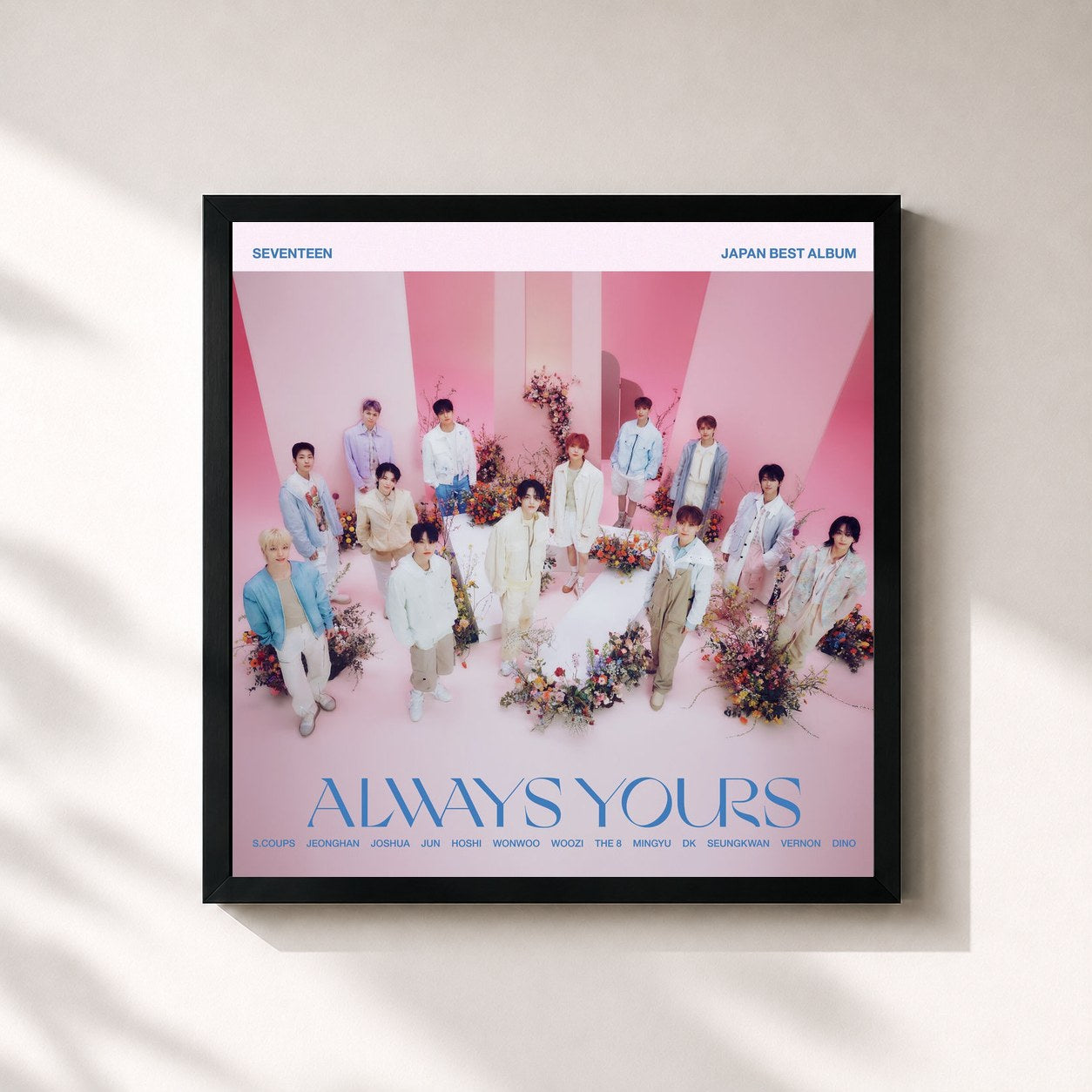 #noir Tableau carré de l'album ALWAYS YOURS de SEVENTEEN, cadre noir 32x32 cm