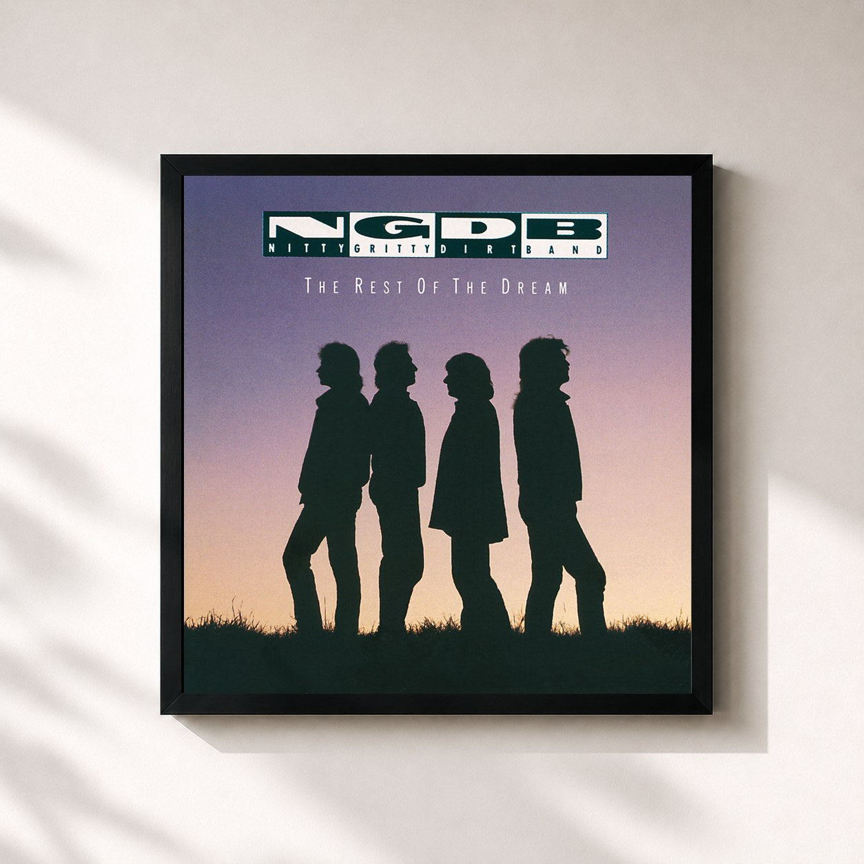 #noir Tableau carré de l'album The Rest Of The Dream de Nitty Gritty Dirt Band, cadre noir 32x32 cm