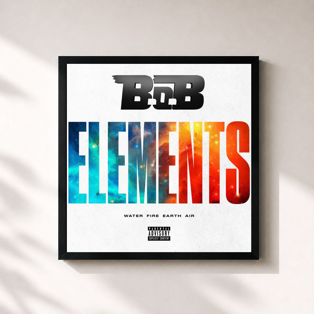 #noir Tableau carré de l'album Elements de B.o.B, cadre noir 32x32 cm
