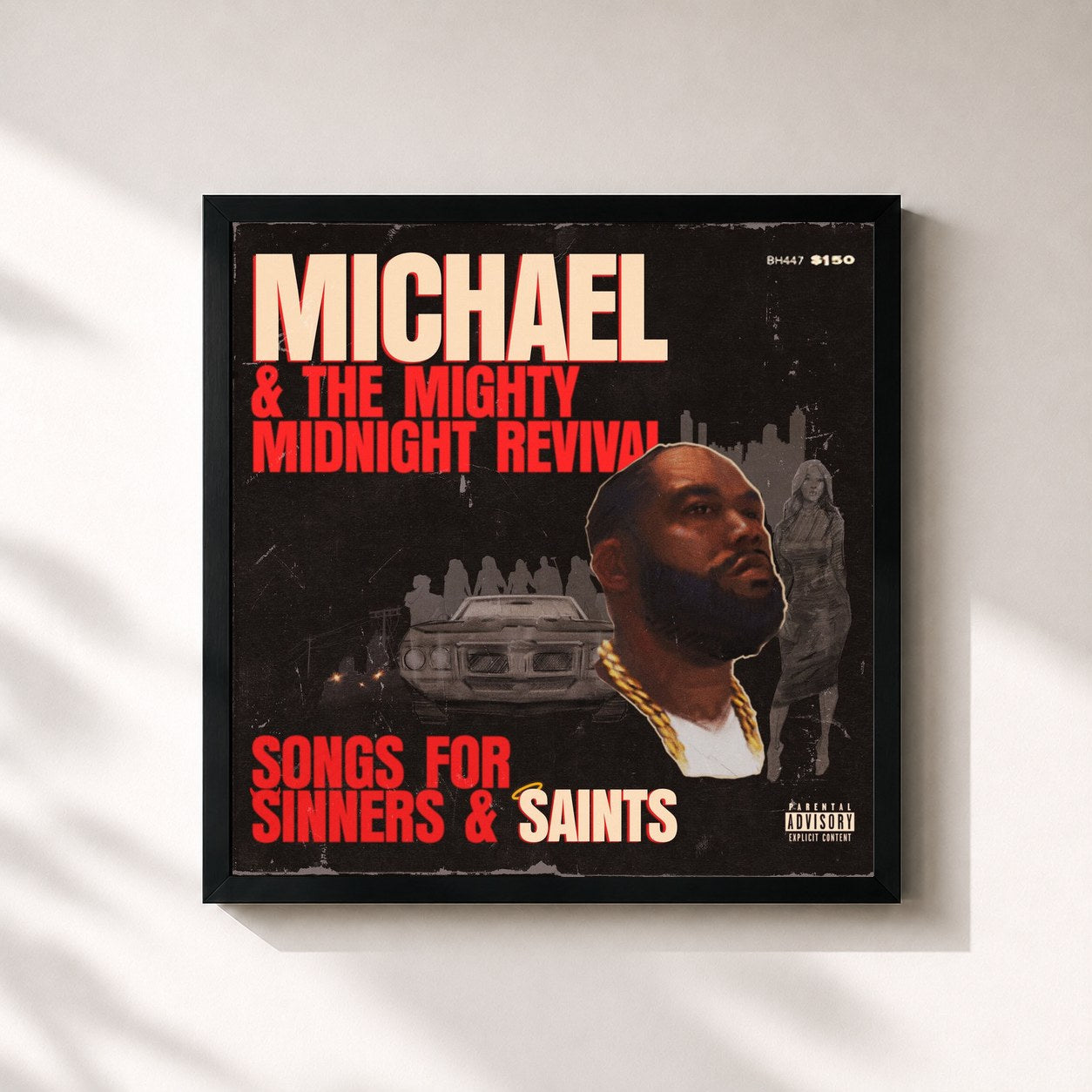 #noir Tableau carré de l'album Michael & The Mighty Midnight Revival, Songs For Sinners And Saints de Killer Mike, cadre noir 32x32 cm