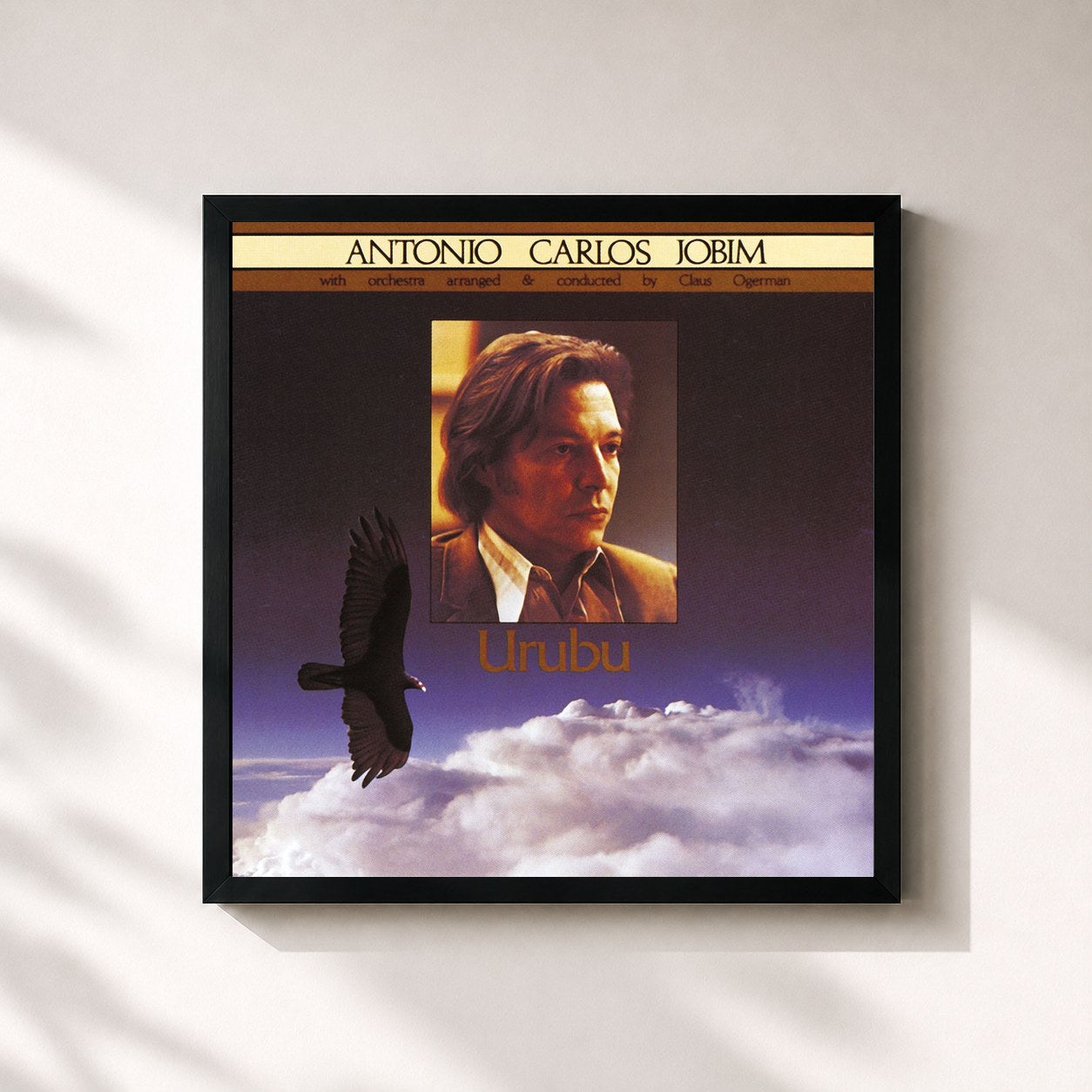 #noir Tableau carré de l'album Urubu de Antonio Carlos Jobim, cadre noir 32x32 cm