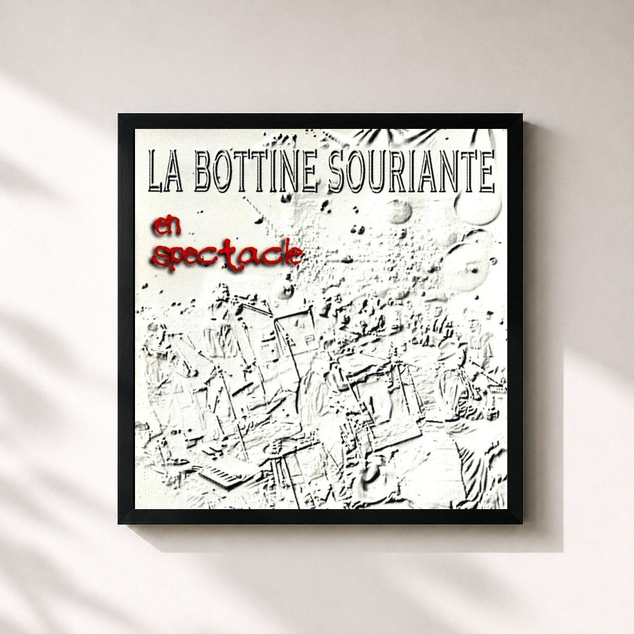 #noir Tableau carré de l'album En spectacle de La Bottine Souriante, cadre noir 32x32 cm