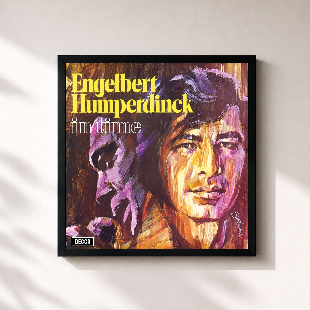 #noir Tableau carré de l'album In Time de Engelbert Humperdinck, cadre noir 32x32 cm