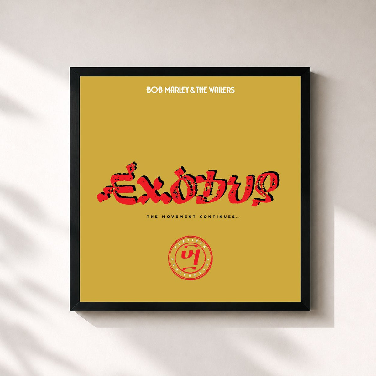 #noir Tableau carré de l'album Exodus 40 de Bob Marley & The Wailers, cadre noir 32x32 cm