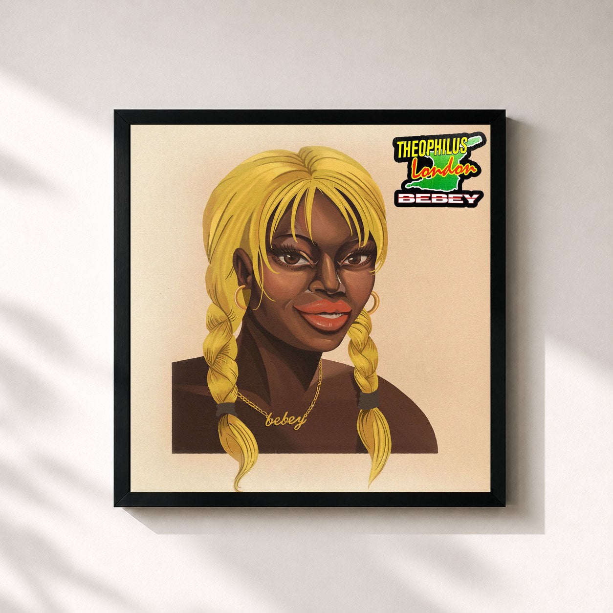 #noir Tableau carré de l'album Bebey de Theophilus London, cadre noir 32x32 cm
