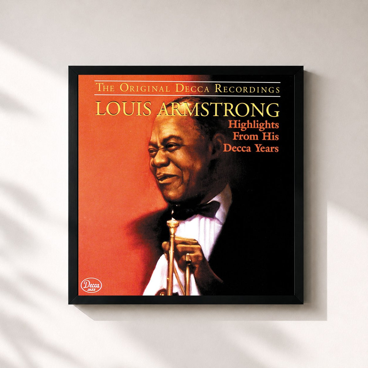 #noir Tableau carré de l'album Highlights From His Decca Years de Louis Armstrong, cadre noir 32x32 cm