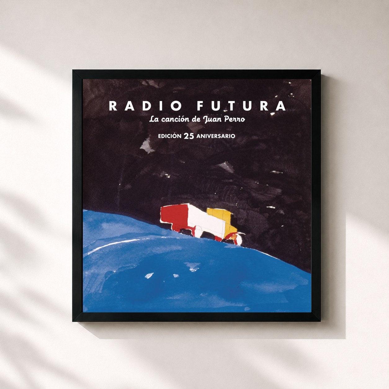 #noir Tableau carré de l'album La Canción De Juan Perro. Edición 25 Aniversario de Radio Futura, cadre noir 32x32 cm