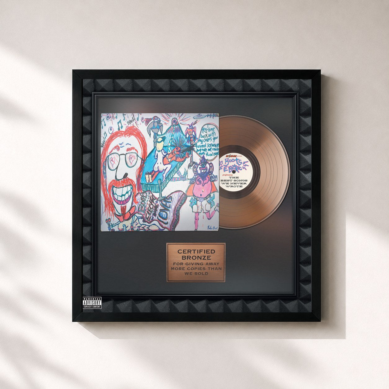 #noir Tableau carré de l'album EODM Presents Boots Electric Performing The Best Songs We Never Wrote de Eagles of Death Metal, cadre noir 32x32 cm