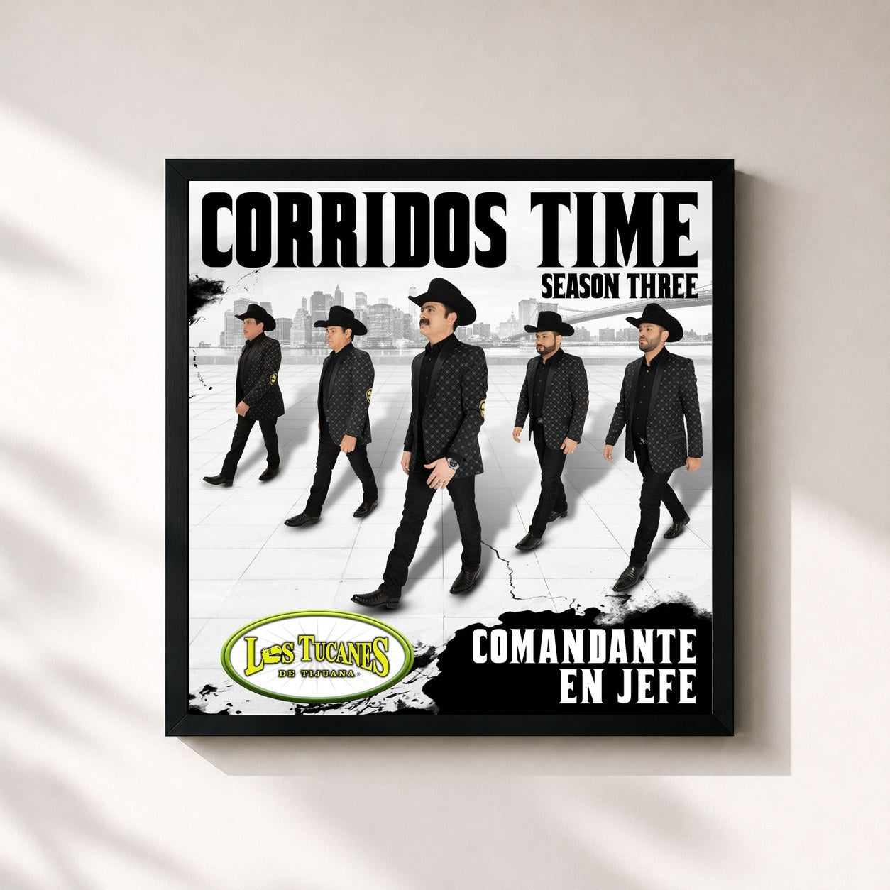 #noir Tableau carré de l'album Corridos Time – Season Three "Comandante En Jefe" de Los Tucanes De Tijuana, cadre noir 32x32 cm