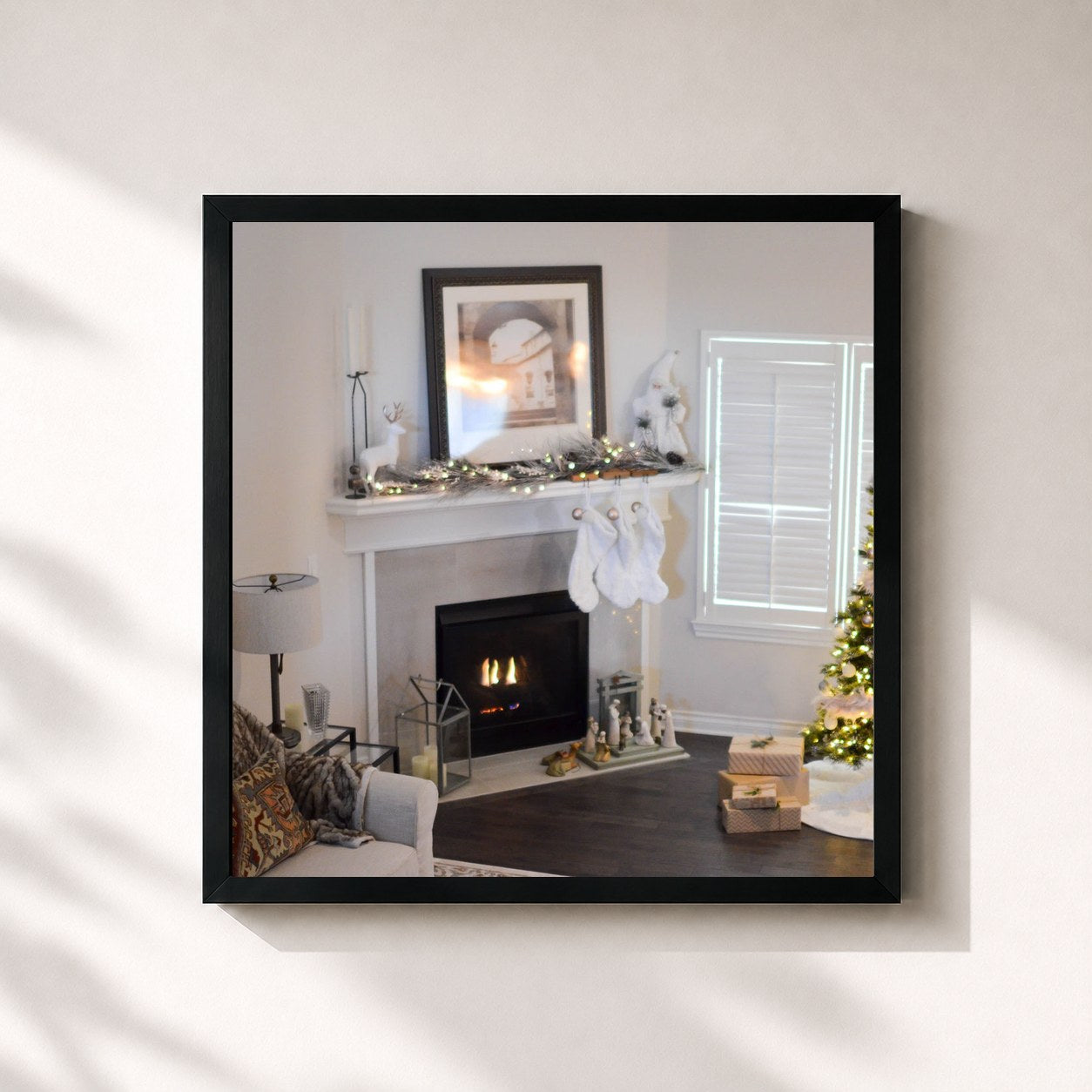 #noir Tableau carré de l'album 40 Essential Xmas Songs for a Jolly & Stress-Free New Years Eve de Chansons de Noel, cadre noir 32x32 cm