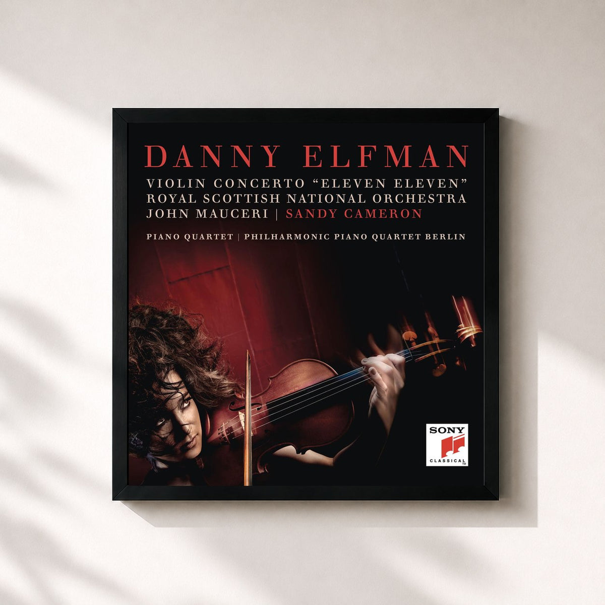 #noir Tableau carré de l'album Violin Concerto "Eleven Eleven" and Piano Quartet de Danny Elfman, cadre noir 32x32 cm