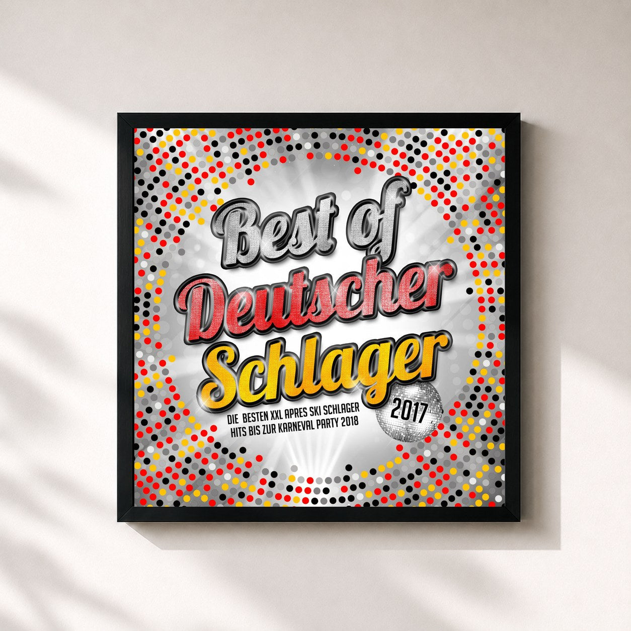 #noir Tableau carré de l'album Best of Deutscher Schlager 2017 (Die besten XXL Apres Ski Schlager Hits bis zur Karneval Party 2018) de Deutscher Schlager, cadre noir 32x32 cm