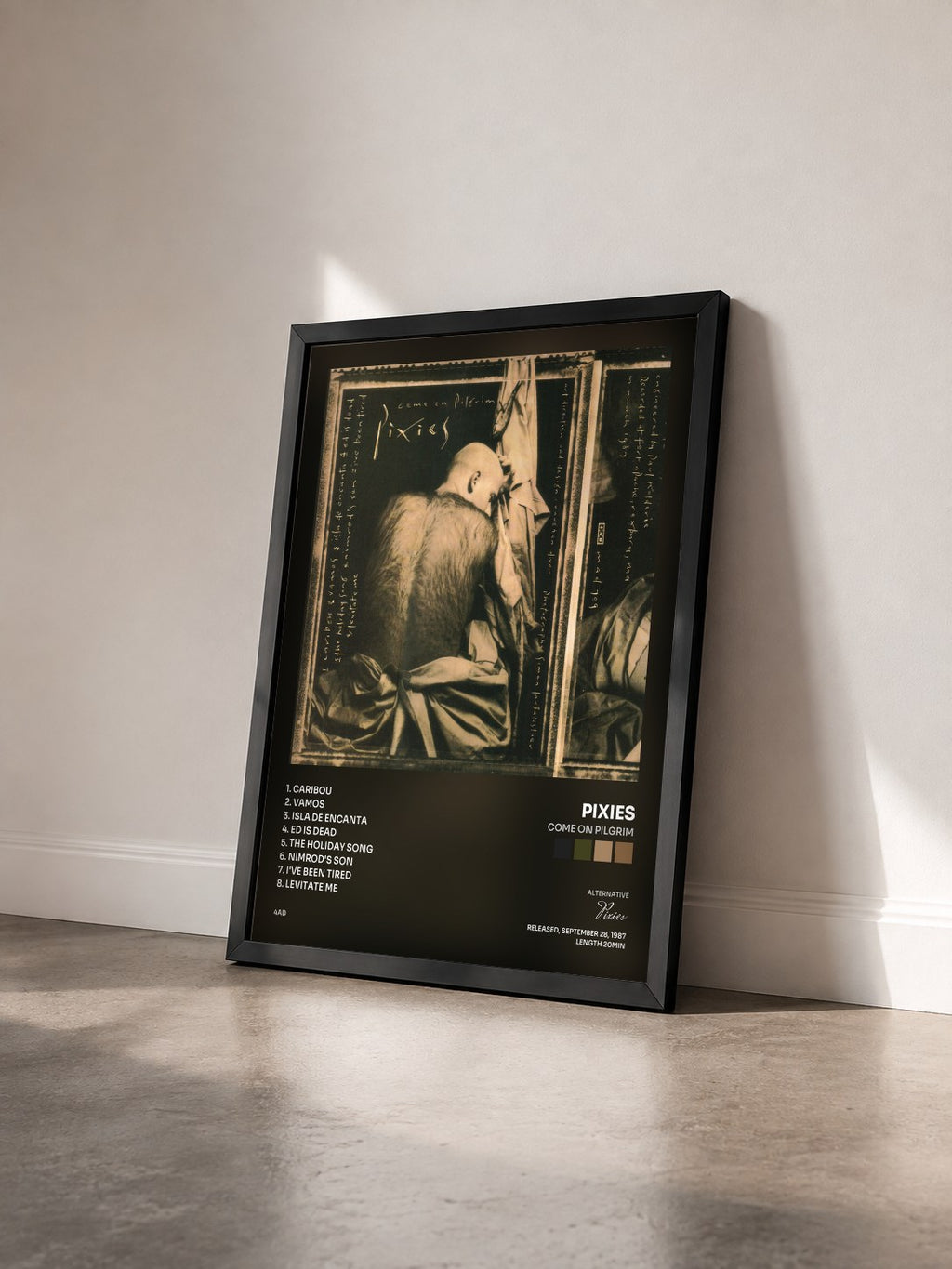 #noir Come On Pilgrim di Pixies in stampa incorniciata vista di tre quarti, cornice nera