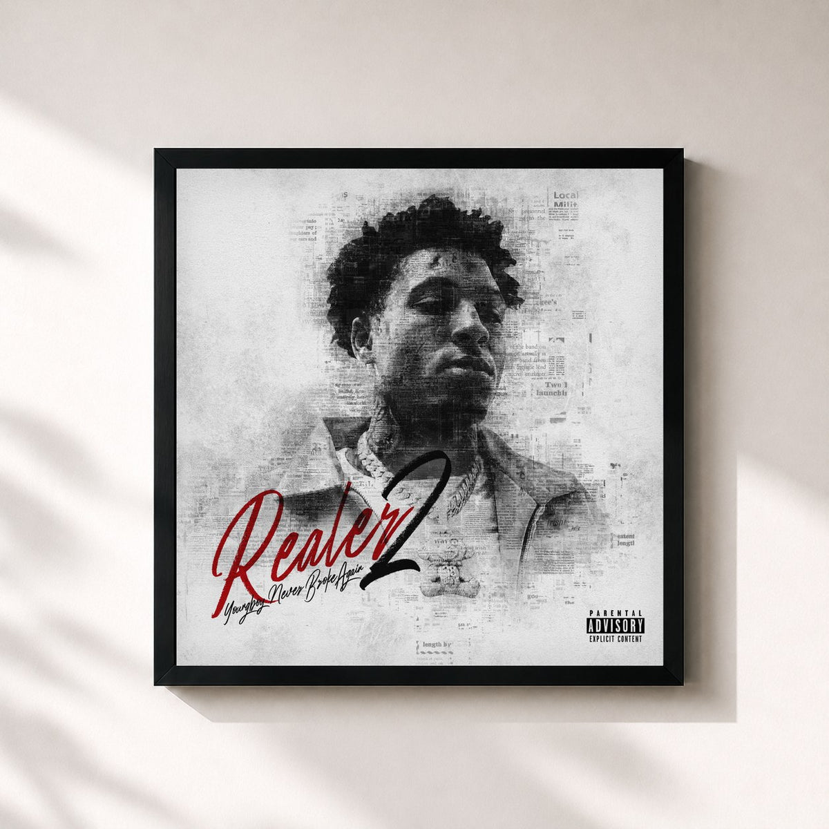 #noir Realer 2 di YoungBoy Never Broke Again in stampa quadrata incorniciata, cornice nera 32x32 cm