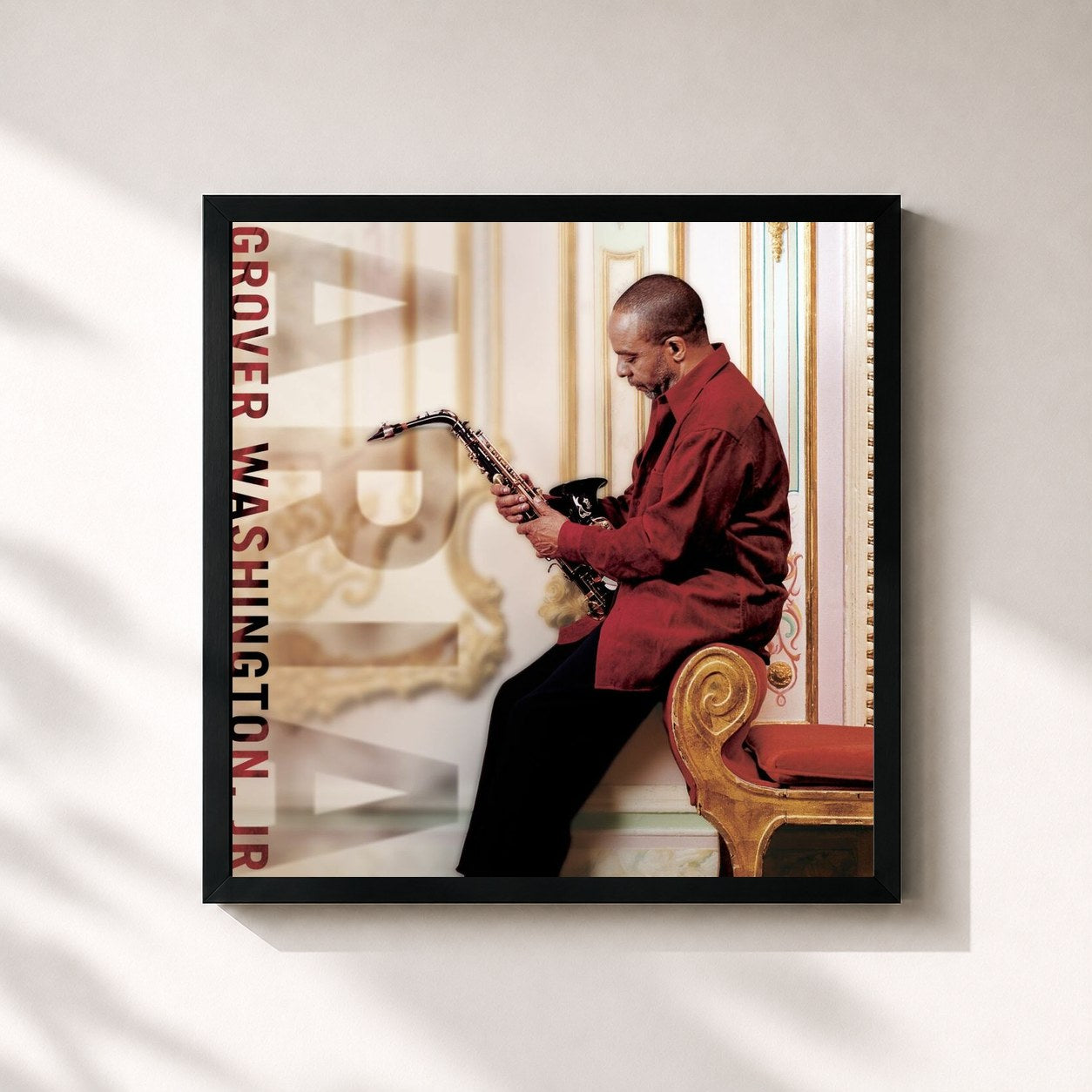 #noir Tableau carré de l'album Aria de Grover Washington, Jr., cadre noir 32x32 cm