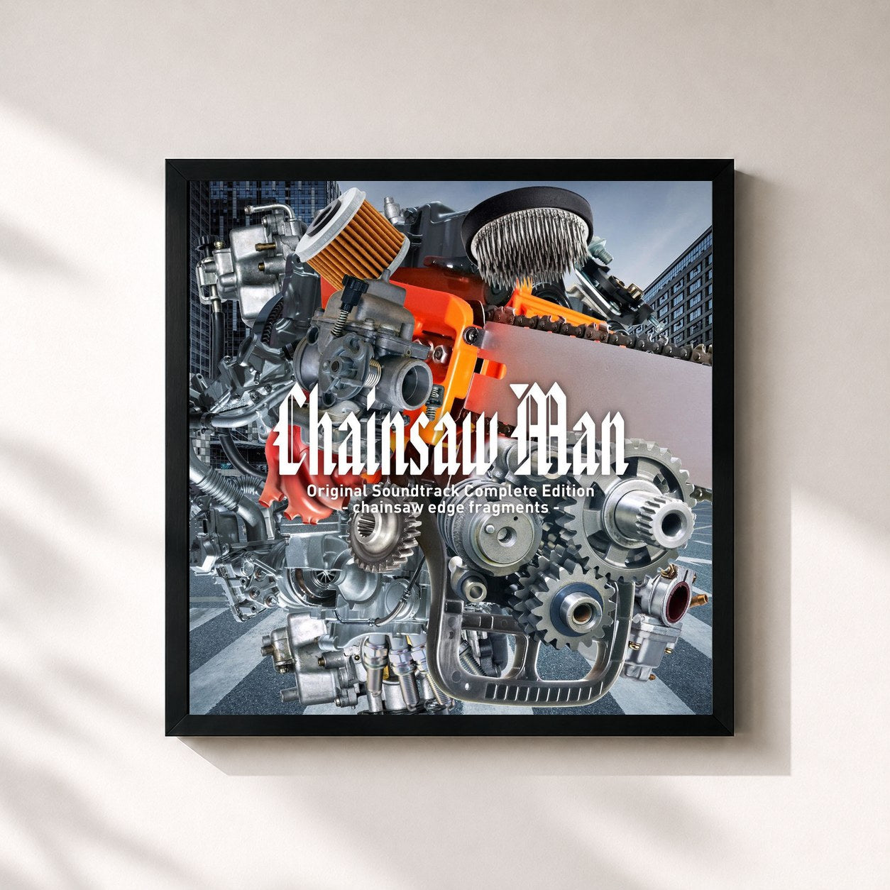 #noir Tableau carré de l'album Chainsaw Man Original Soundtrack Complete Edition - chainsaw edge fragments - de kensuke ushio, cadre noir 32x32 cm