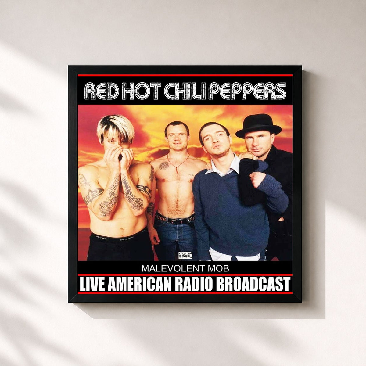 #noir Tableau carré de l'album Malevolent Mob de Red Hot Chili Peppers, cadre noir 32x32 cm