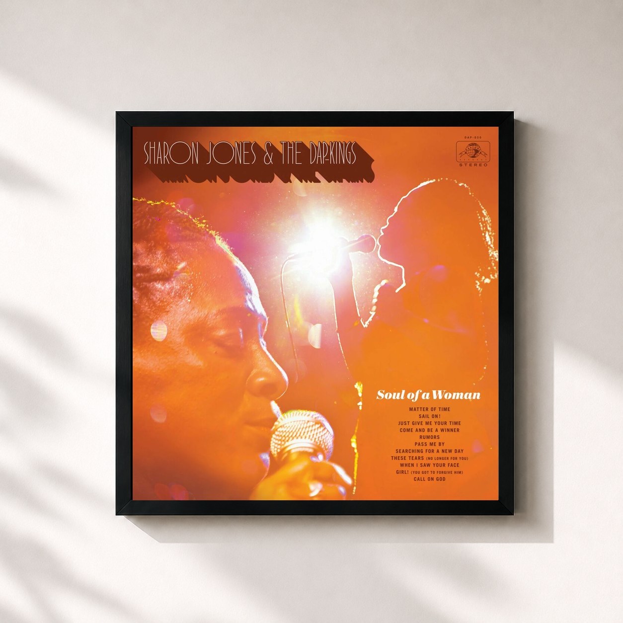 #noir Tableau carré de l'album Soul of a Woman de Sharon Jones & The Dap-Kings, cadre noir 32x32 cm
