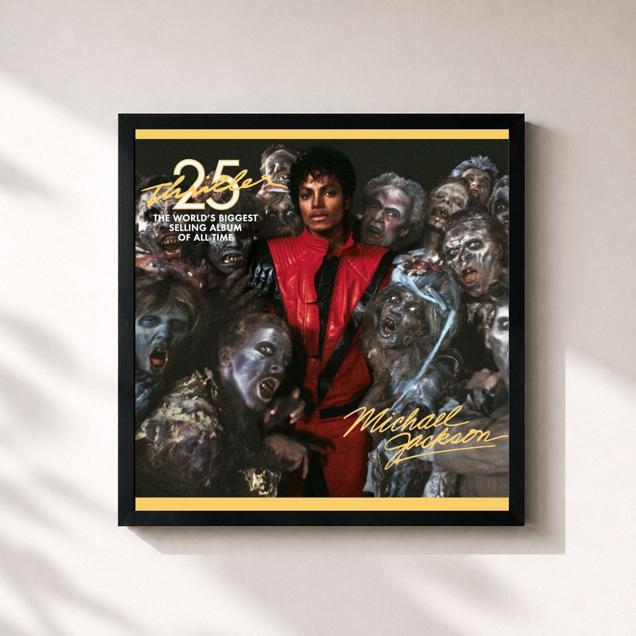 #noir Tableau carré de l'album Thriller 25 Super Deluxe Edition de Michael Jackson, cadre noir 32x32 cm