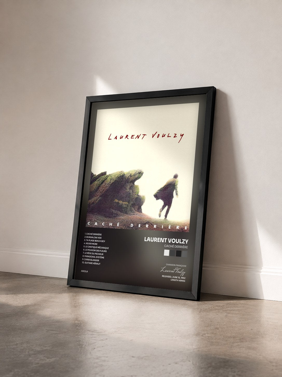 #noir Tableau de l'album Caché derrière de Laurent Voulzy vu de trois quarts, cadre noir