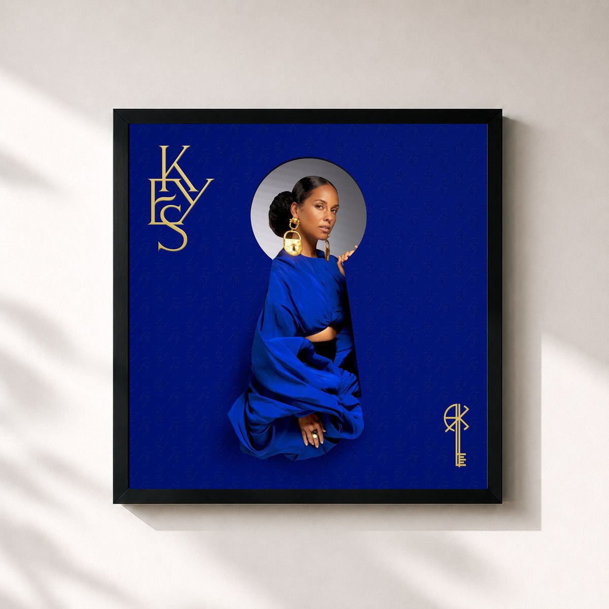 #noir Tableau carré de l'album KEYS de Alicia Keys, cadre noir 32x32 cm