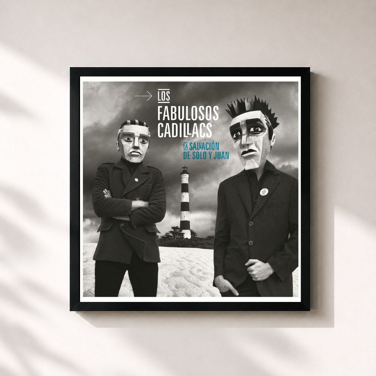 #noir Tableau carré de l'album La Salvación de Solo y Juan de Los Fabulosos Cadillacs, cadre noir 32x32 cm