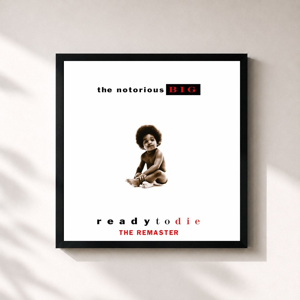 #noir Tableau carré de l'album Ready to Die (The Remaster) de The Notorious B.I.G., cadre noir 32x32 cm