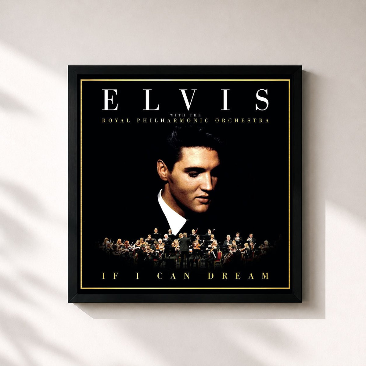 #noir If I Can Dream: Elvis Presley with the Royal Philharmonic Orchestra de Elvis Presley en lámina cuadrada enmarcada, marco negro de 32x32 cm