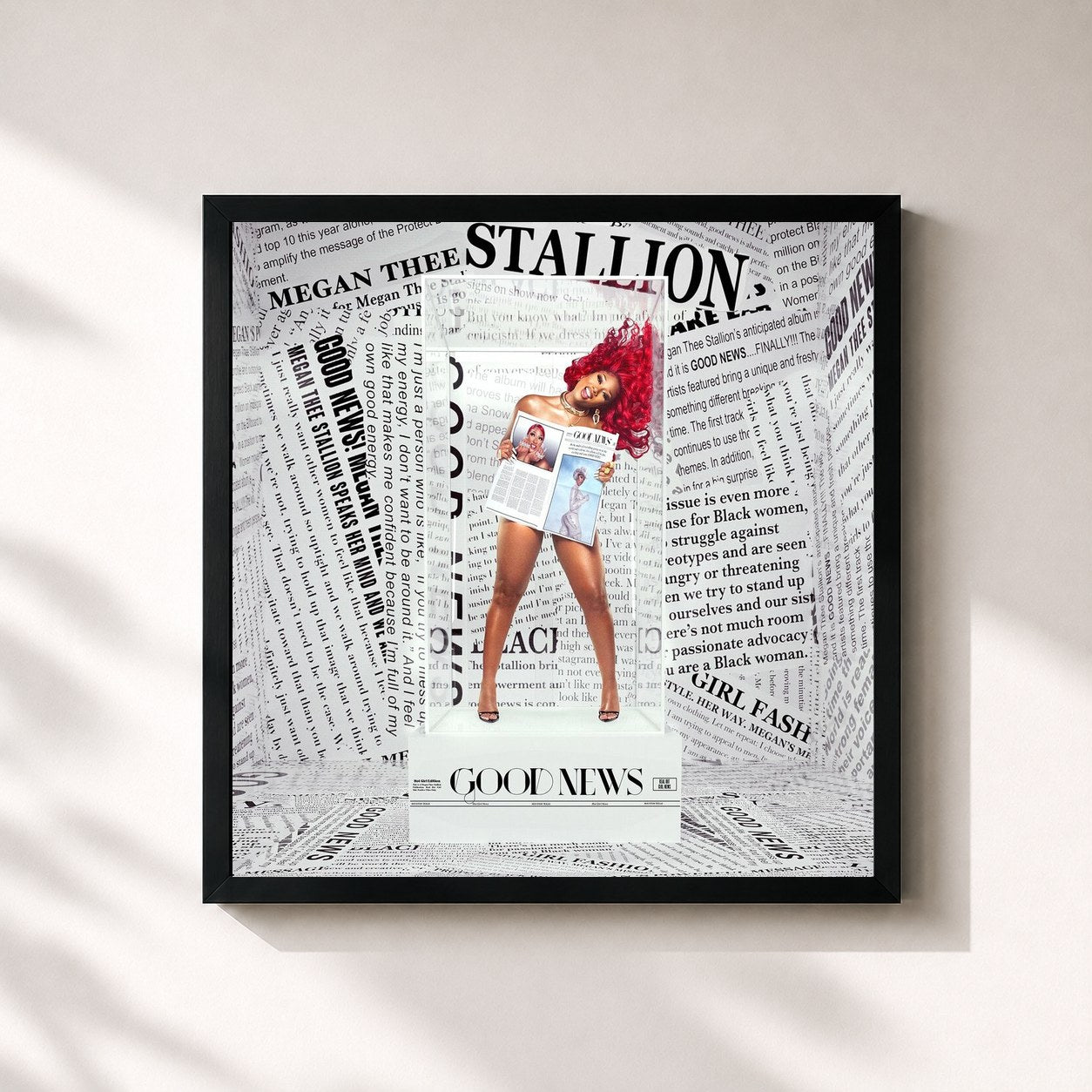 #noir Tableau carré de l'album Good News de Megan Thee Stallion, cadre noir 32x32 cm