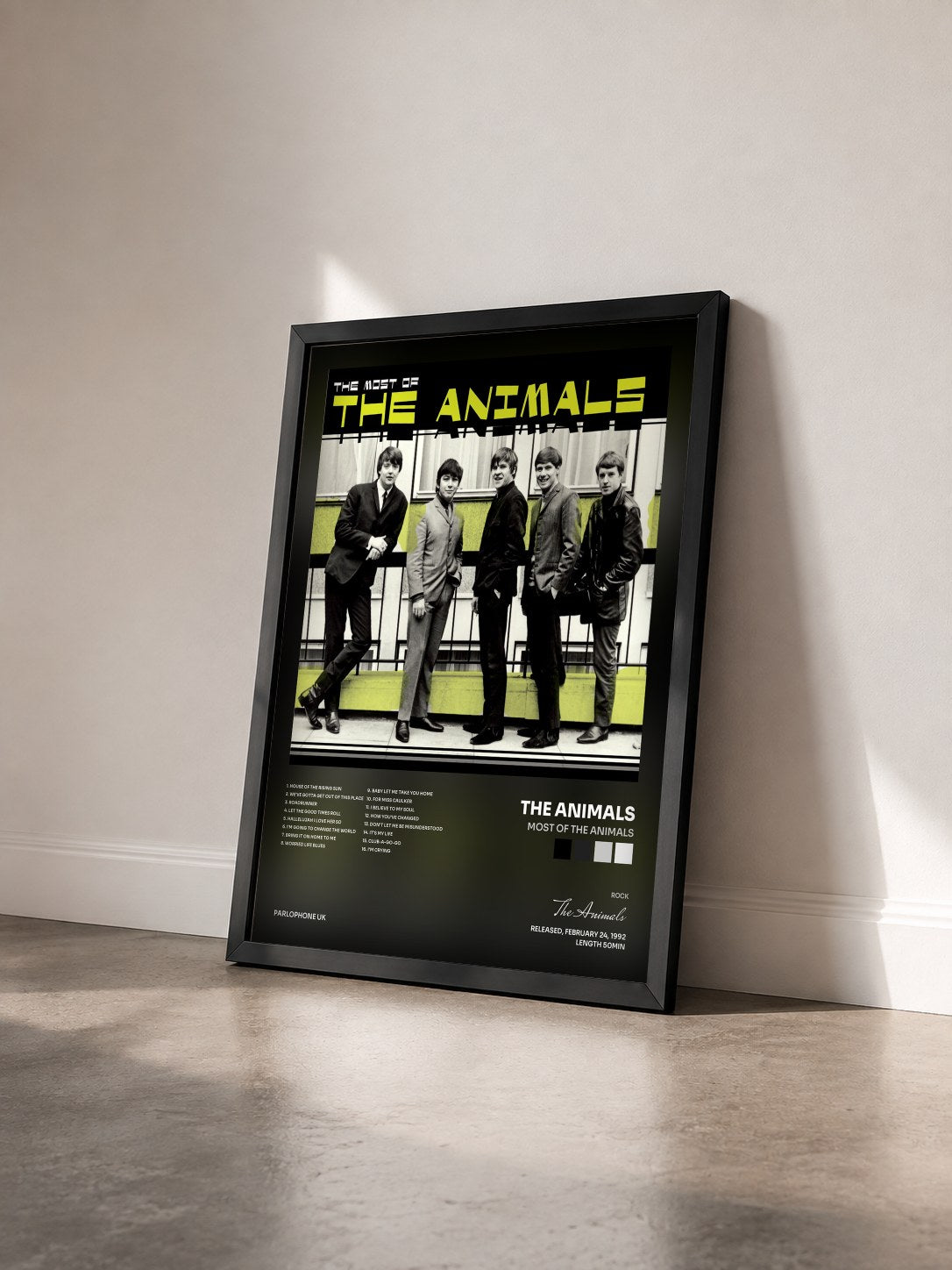 #noir Tableau de l'album Most of the Animals de The Animals vu de trois quarts, cadre noir