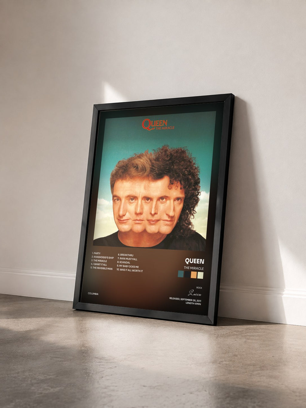 #noir Tableau de l'album The Miracle de Queen vu de trois quarts, cadre noir