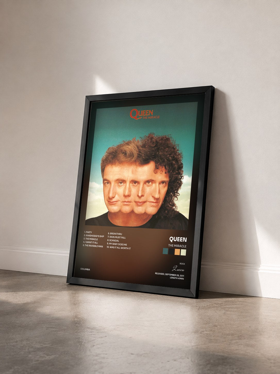 #noir Tableau de l'album The Miracle de Queen vu de trois quarts, cadre noir