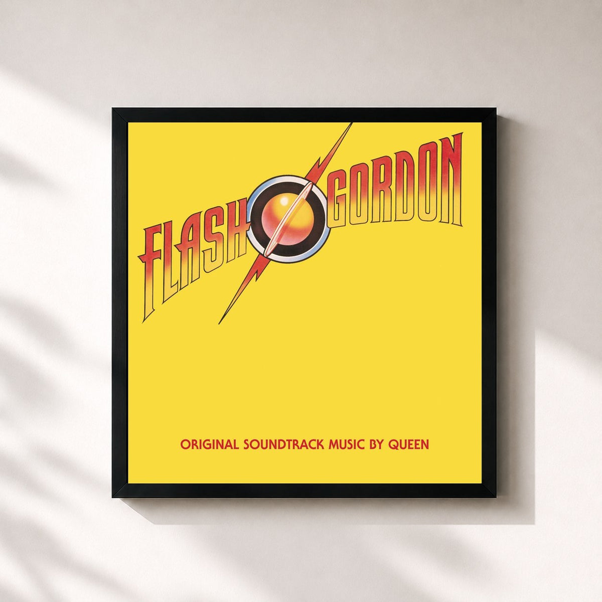 #noir Tableau carré de l'album Flash Gordon (Original Soundtrack) de Queen, cadre noir 32x32 cm