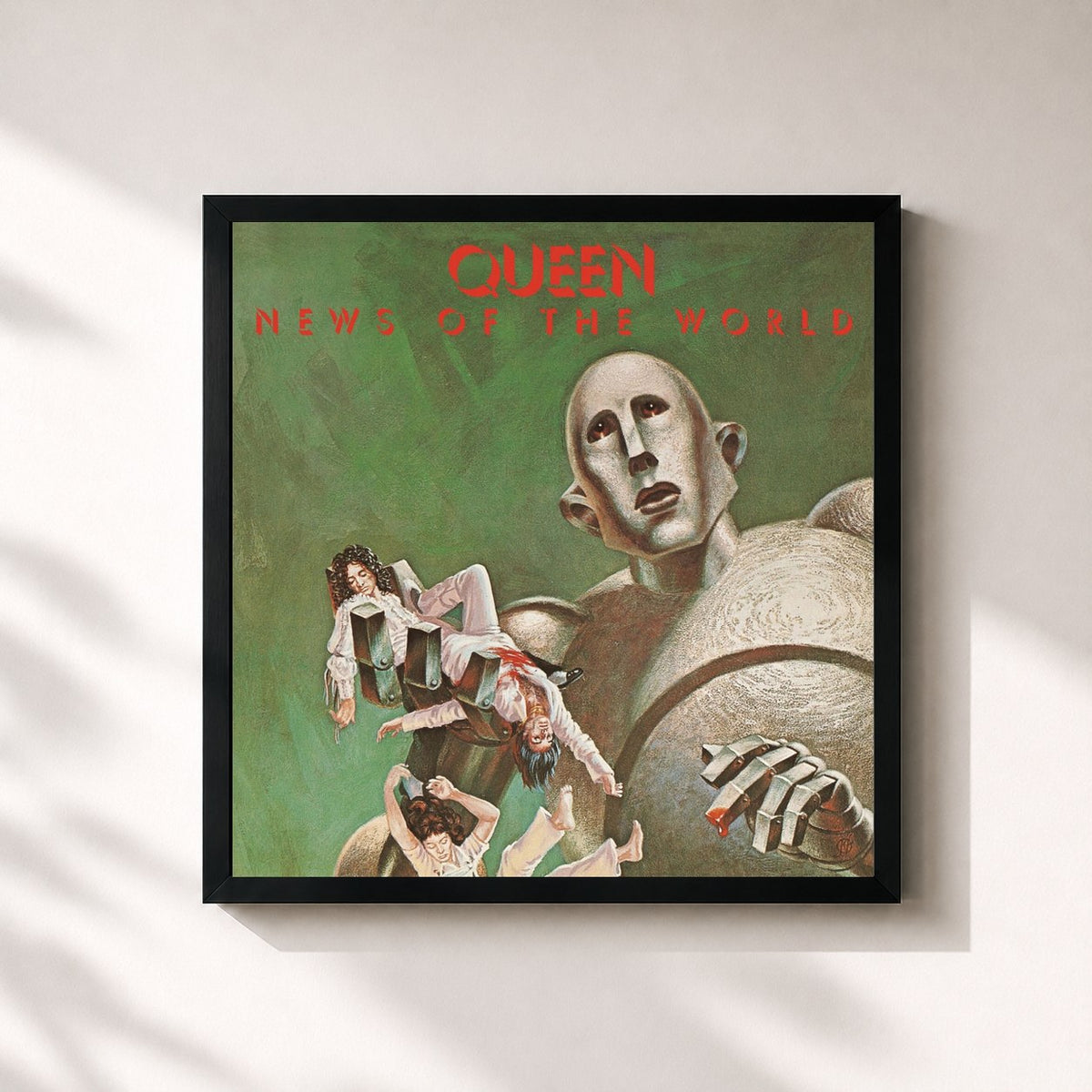 #noir Tableau carré de l'album News Of The World de Queen, cadre noir 32x32 cm