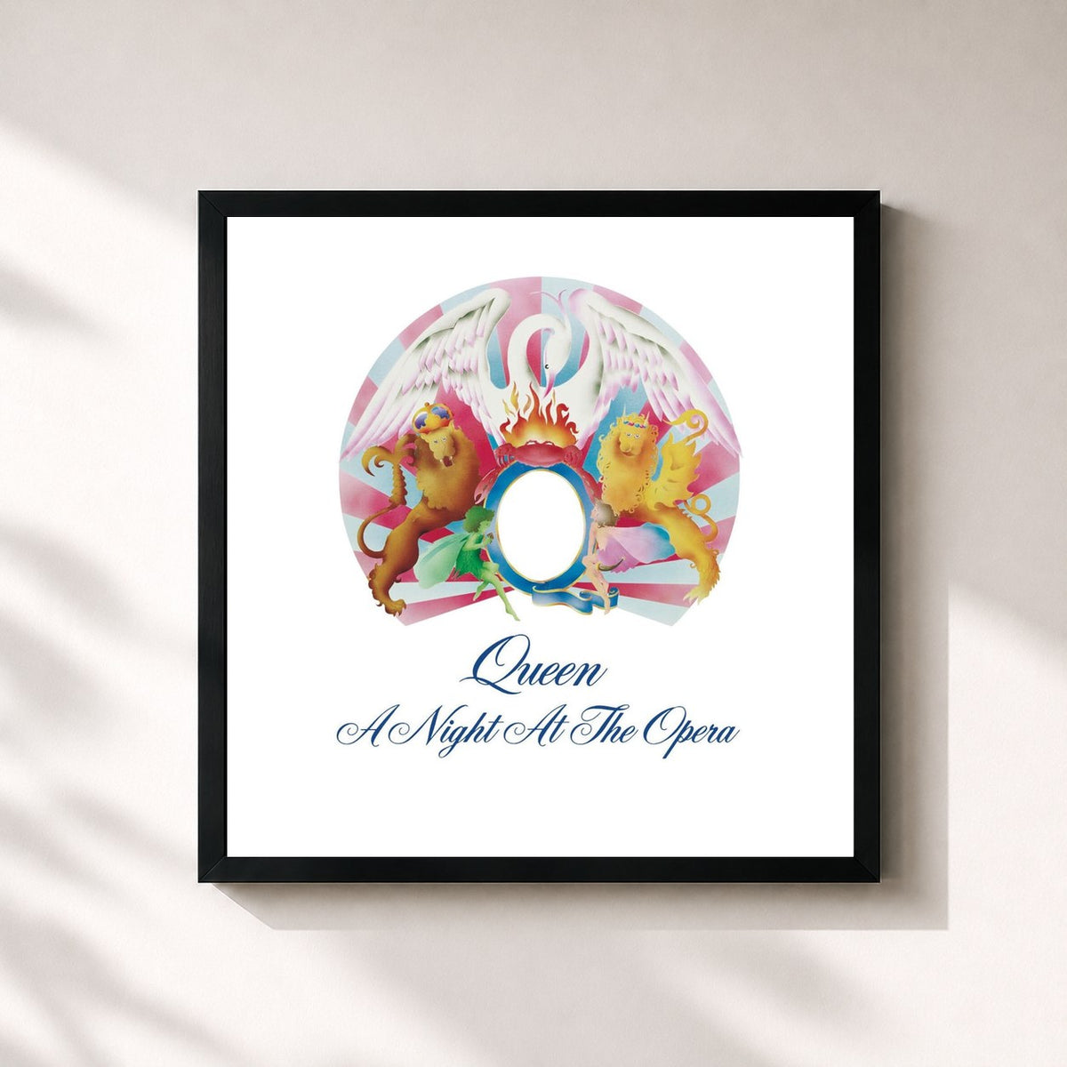 #noir Tableau carré de l'album A Night At The Opera de Queen, cadre noir 32x32 cm