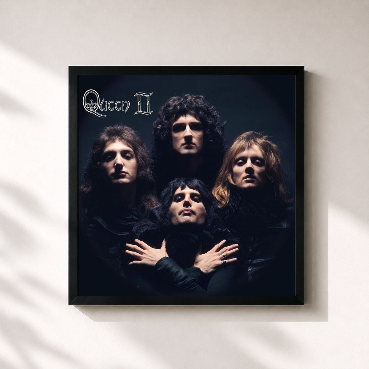 #noir Tableau carré de l'album Queen II de Queen, cadre noir 32x32 cm