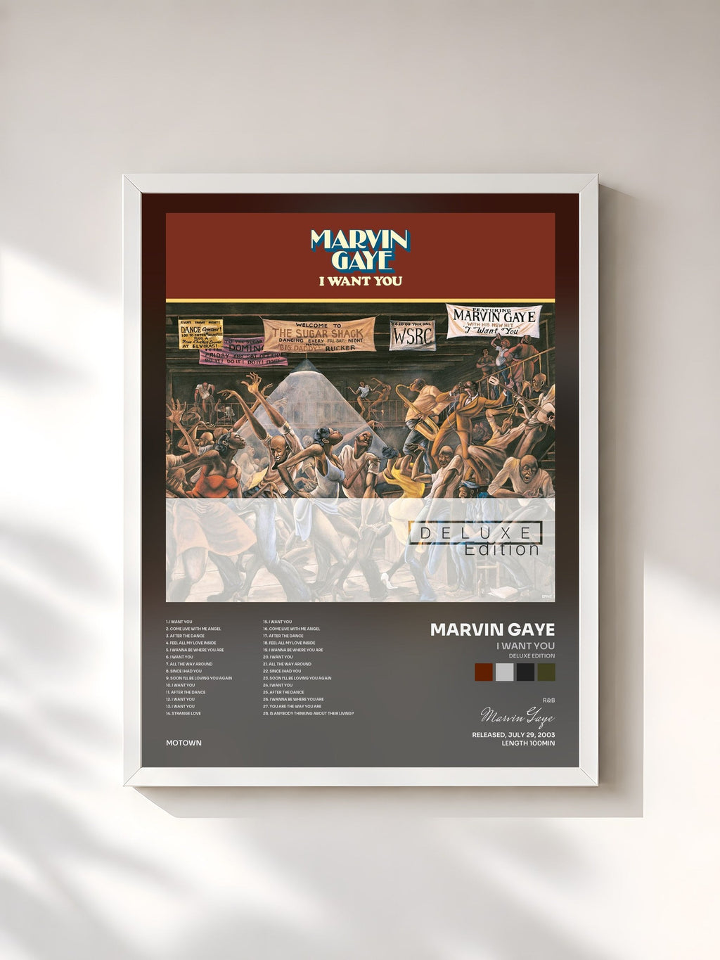 #blanc I Want You (Deluxe Edition) di Marvin Gaye in stampa incorniciata, cornice bianca, stampata e incorniciata in Francia
