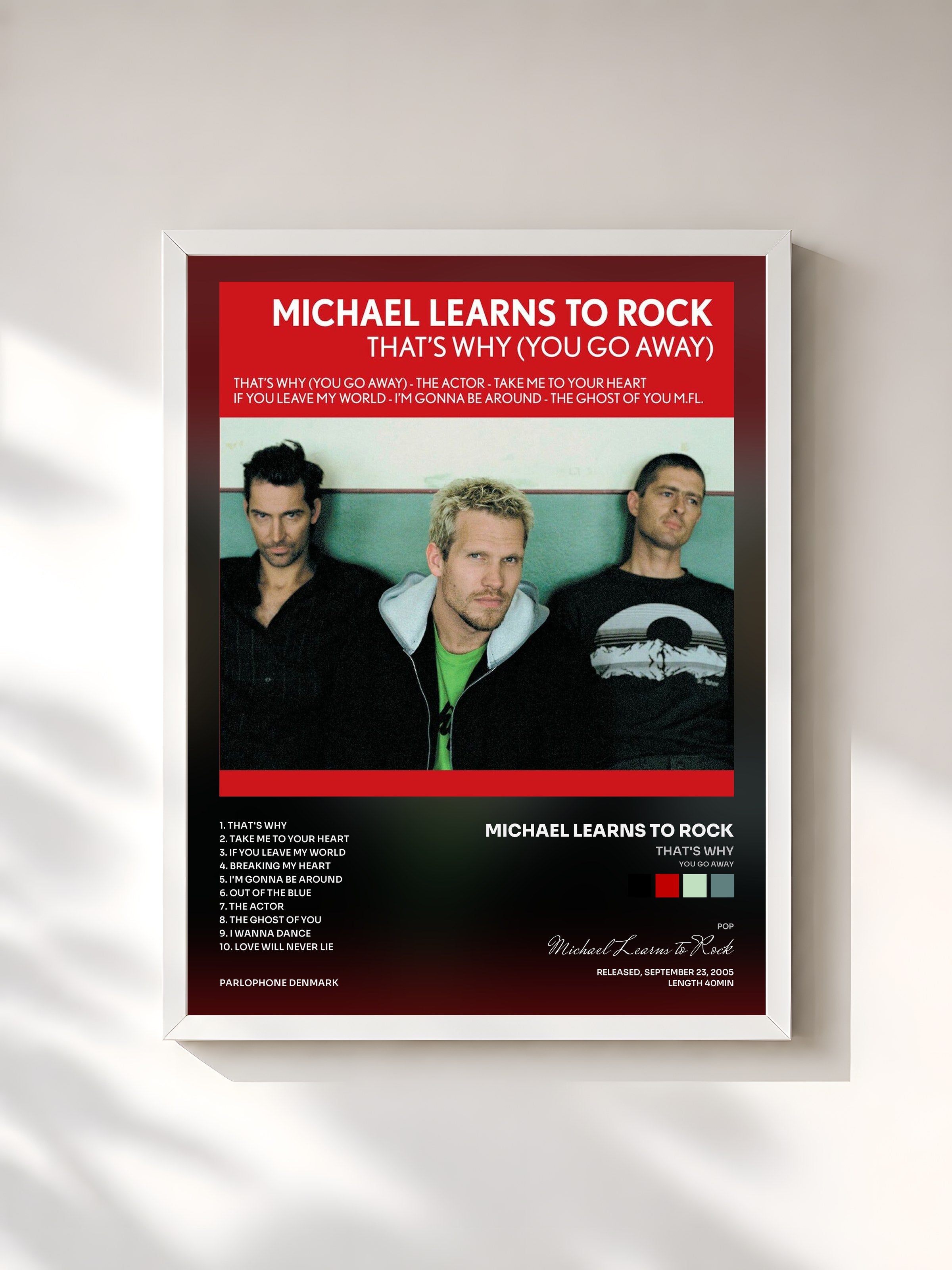 #blanc Tableau de l'album That's Why (You Go Away) de Michael Learns to Rock, cadre blanc, imprimé et encadré en France