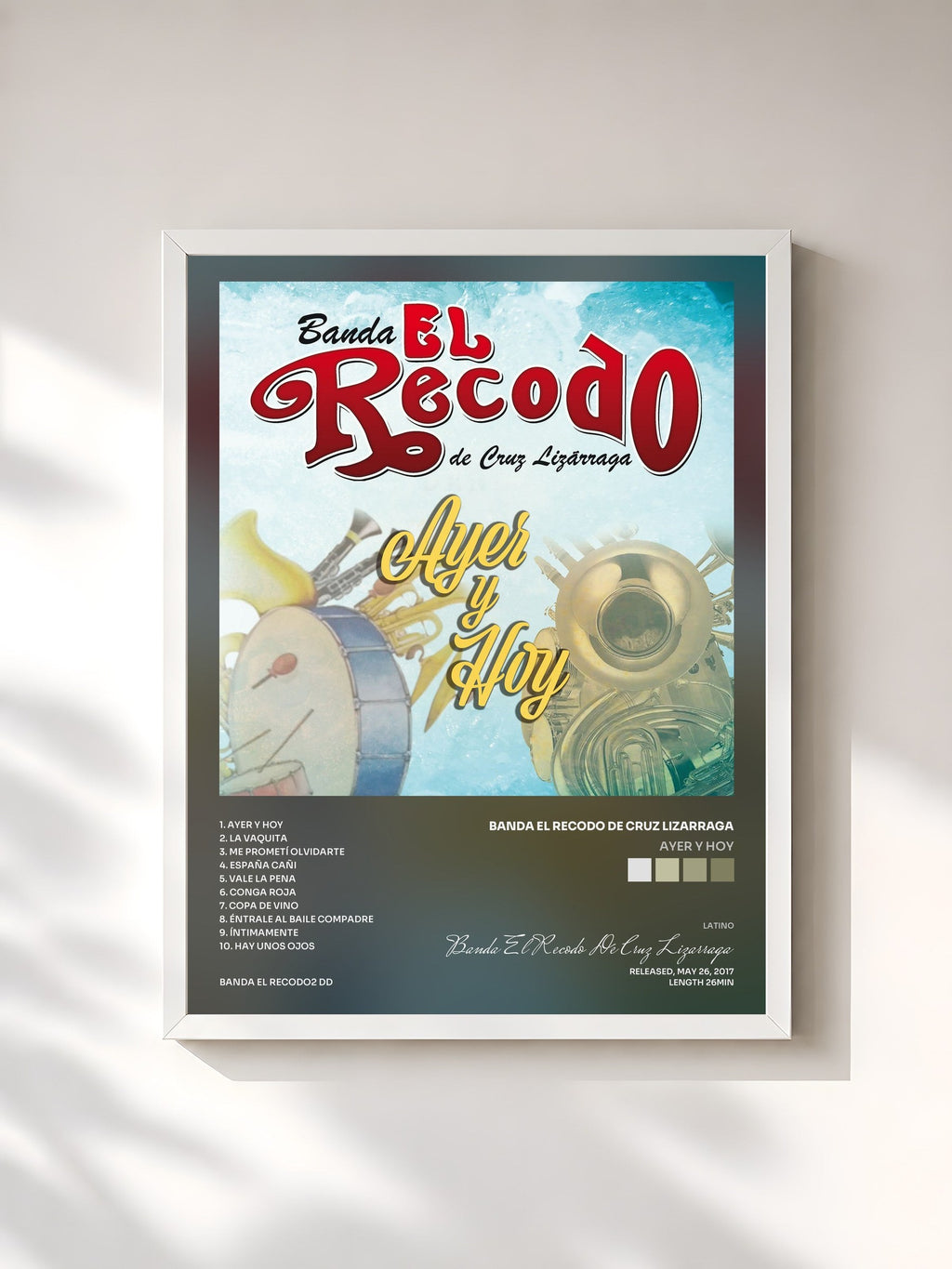 #blanc Tableau de l'album Ayer Y Hoy de Banda El Recodo De Cruz Lizarraga, cadre blanc, imprimé et encadré en France