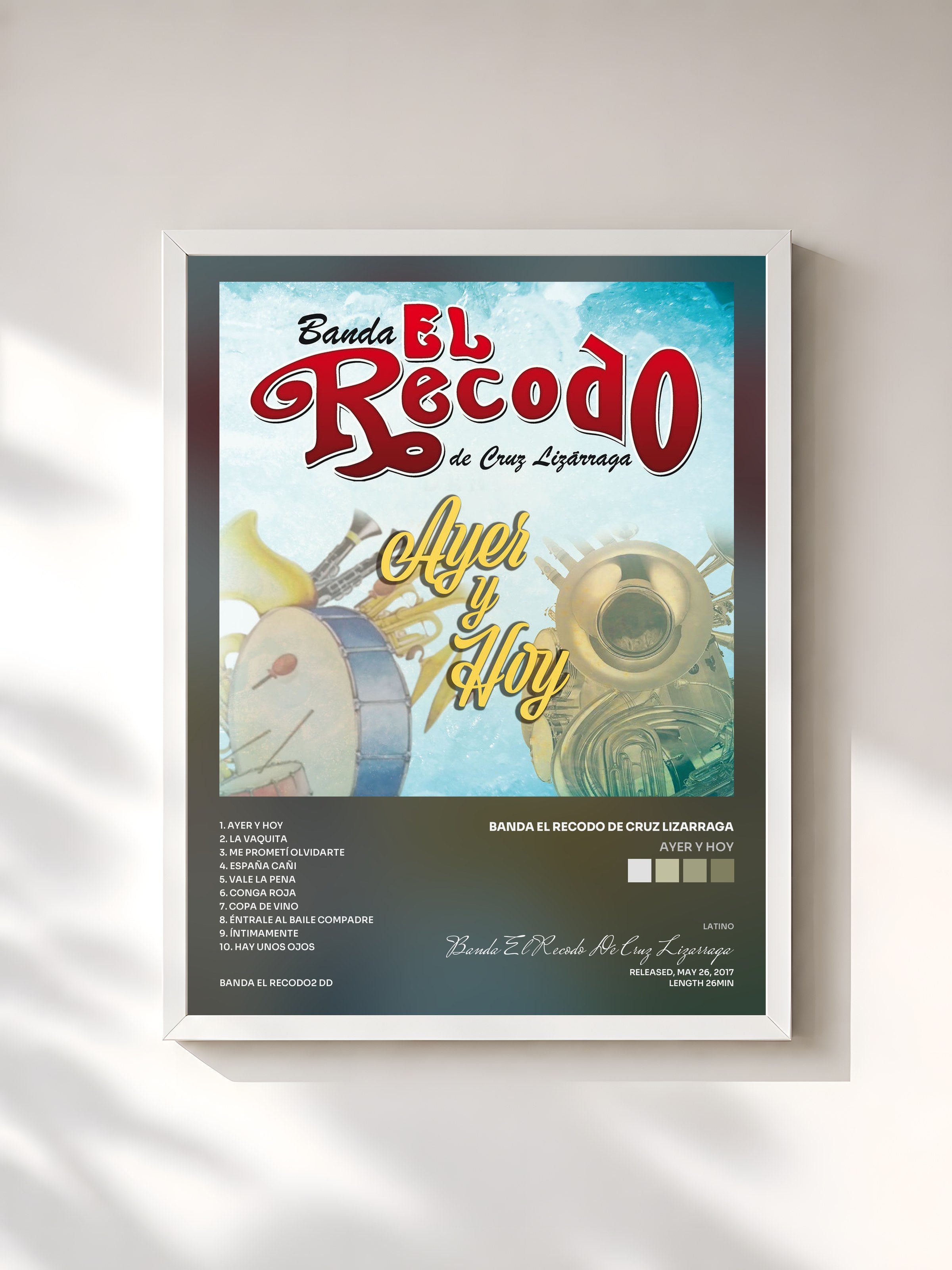 #blanc Tableau de l'album Ayer Y Hoy de Banda El Recodo De Cruz Lizarraga, cadre blanc, imprimé et encadré en France