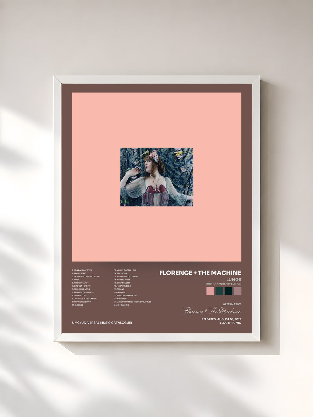 #blanc Tableau de l'album Lungs (10th Anniversary Edition) de Florence + The Machine, cadre blanc, imprimé et encadré en France