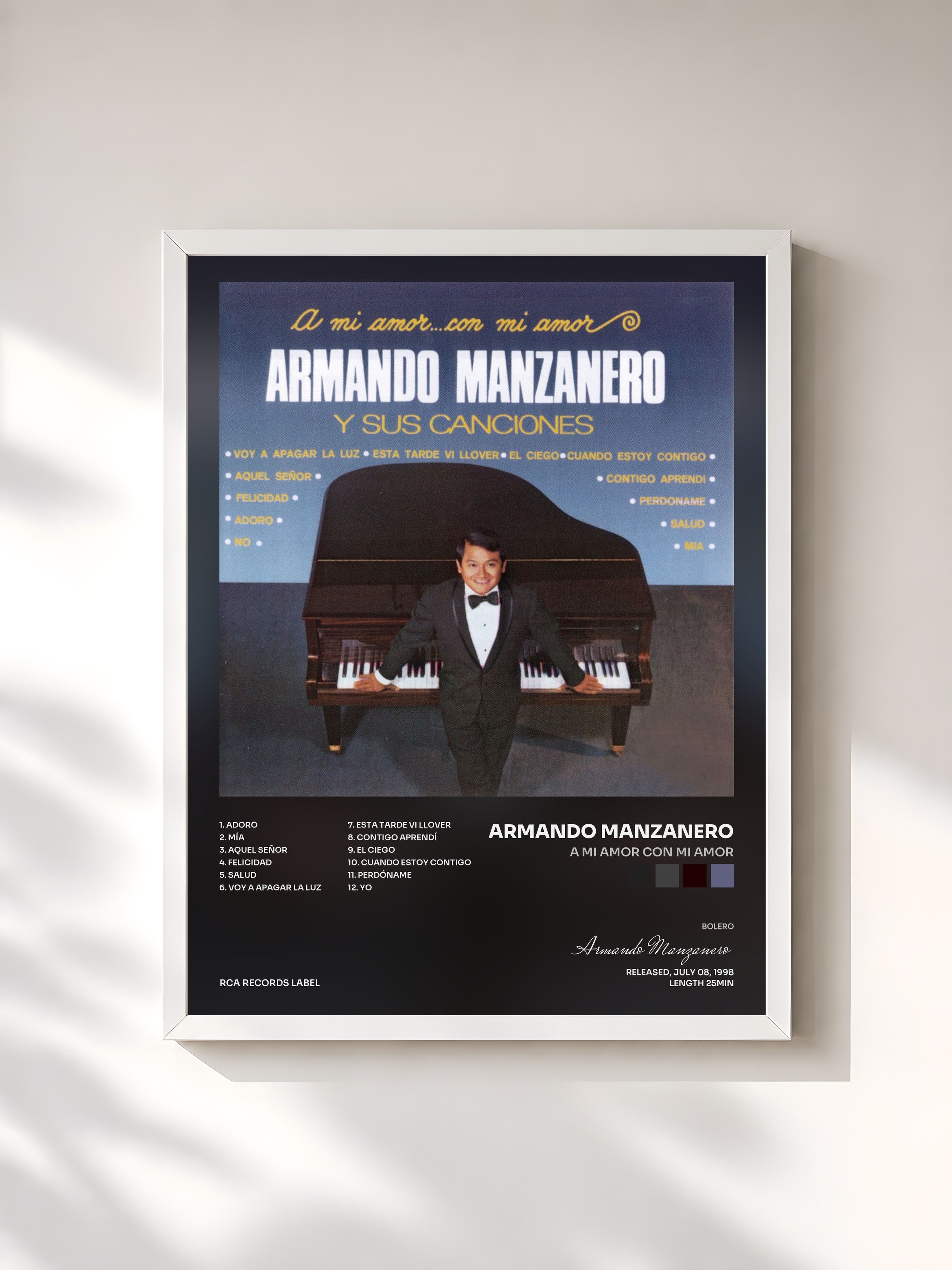 #blanc Tableau de l'album A Mi Amor Con Mi Amor de Armando Manzanero, cadre blanc, imprimé et encadré en France